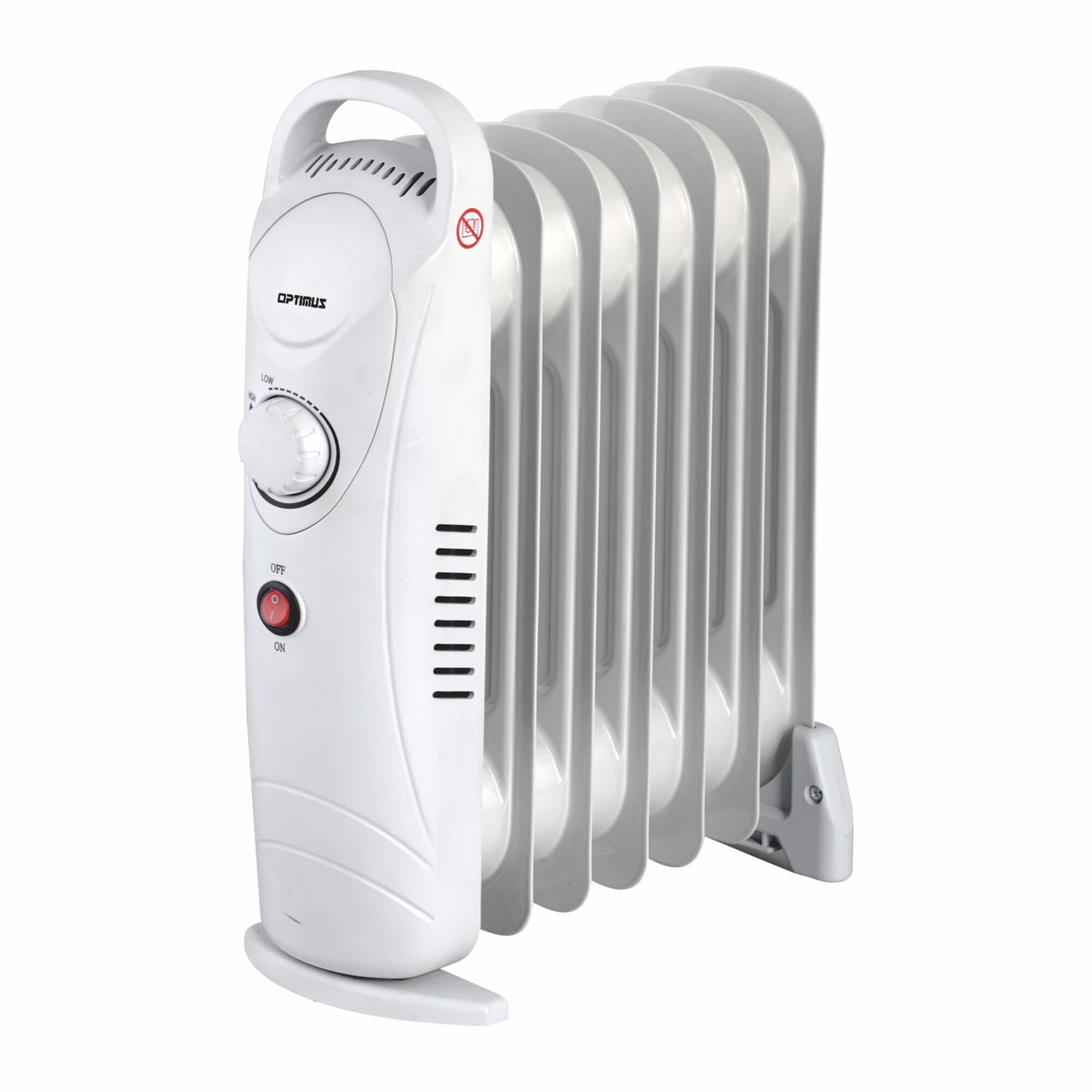 Optimus Mini Portable Oil-Filled Radiator Heater — 700 Watts, 7 Fins, Automatic Thermostat, Heavy-Gauge Metal Cabinet, Model# H-6003